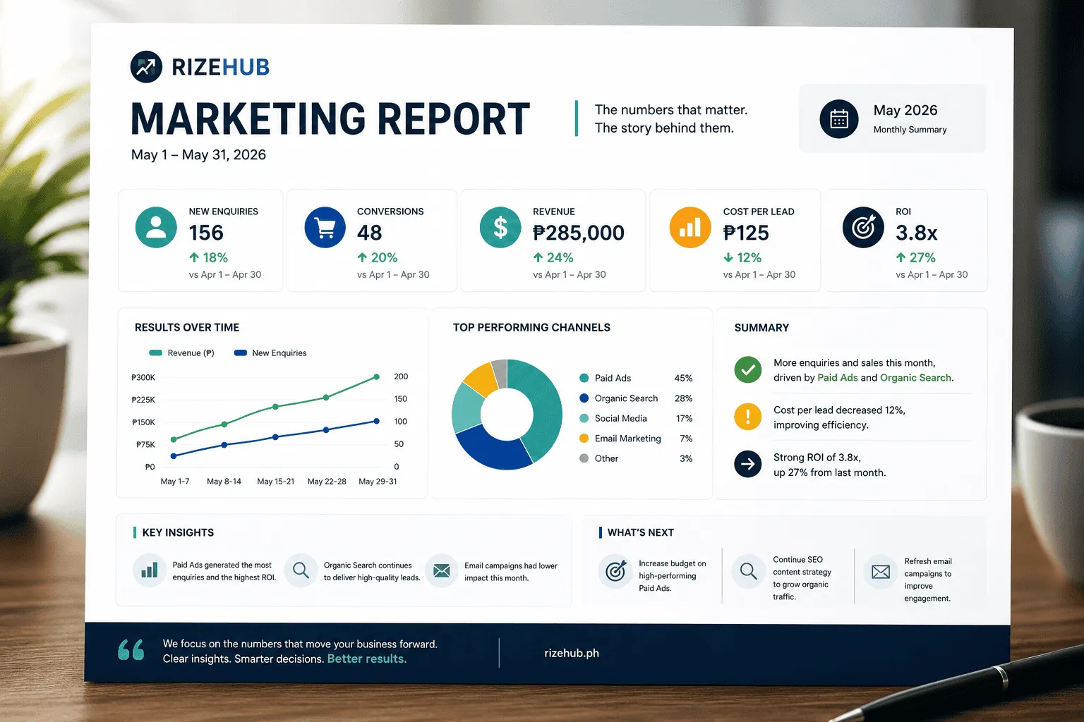 A clean marketing report highlighting the few metrics that matter