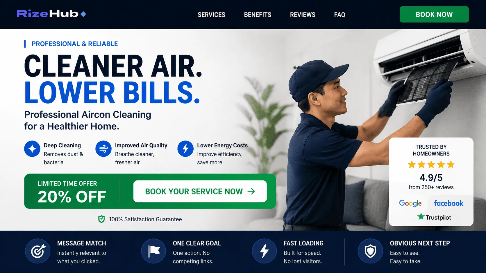 A focused landing page with a single clear call to action