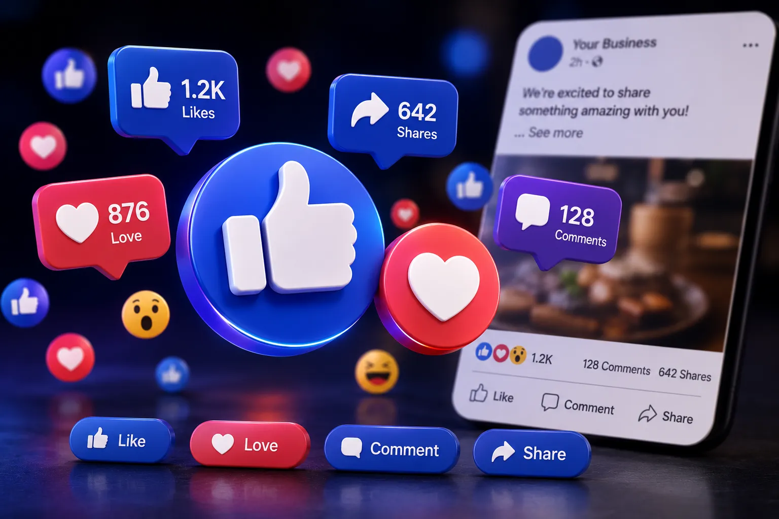 Social media engagement icons representing likes and shares