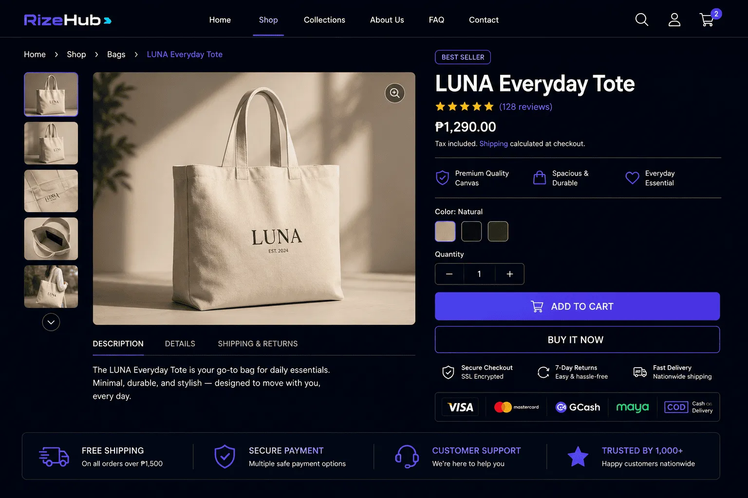 An online store product page with add-to-cart button